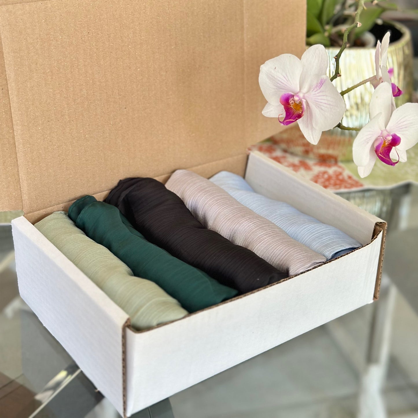 Inayah Exclusive 5 Piece Chiffon Scarf Box Set Assorted