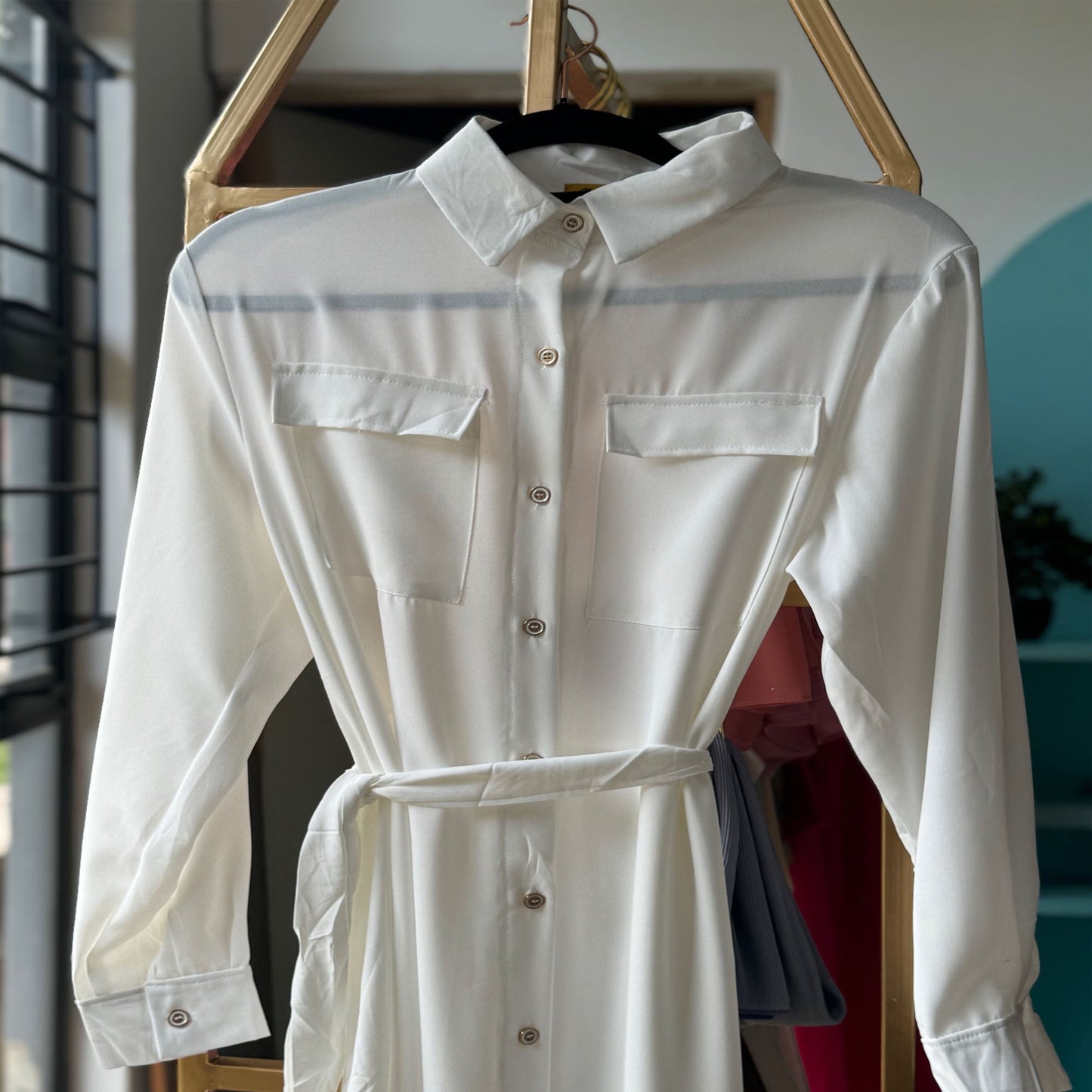Inayah Exclusive Button Down Cotton Dress White