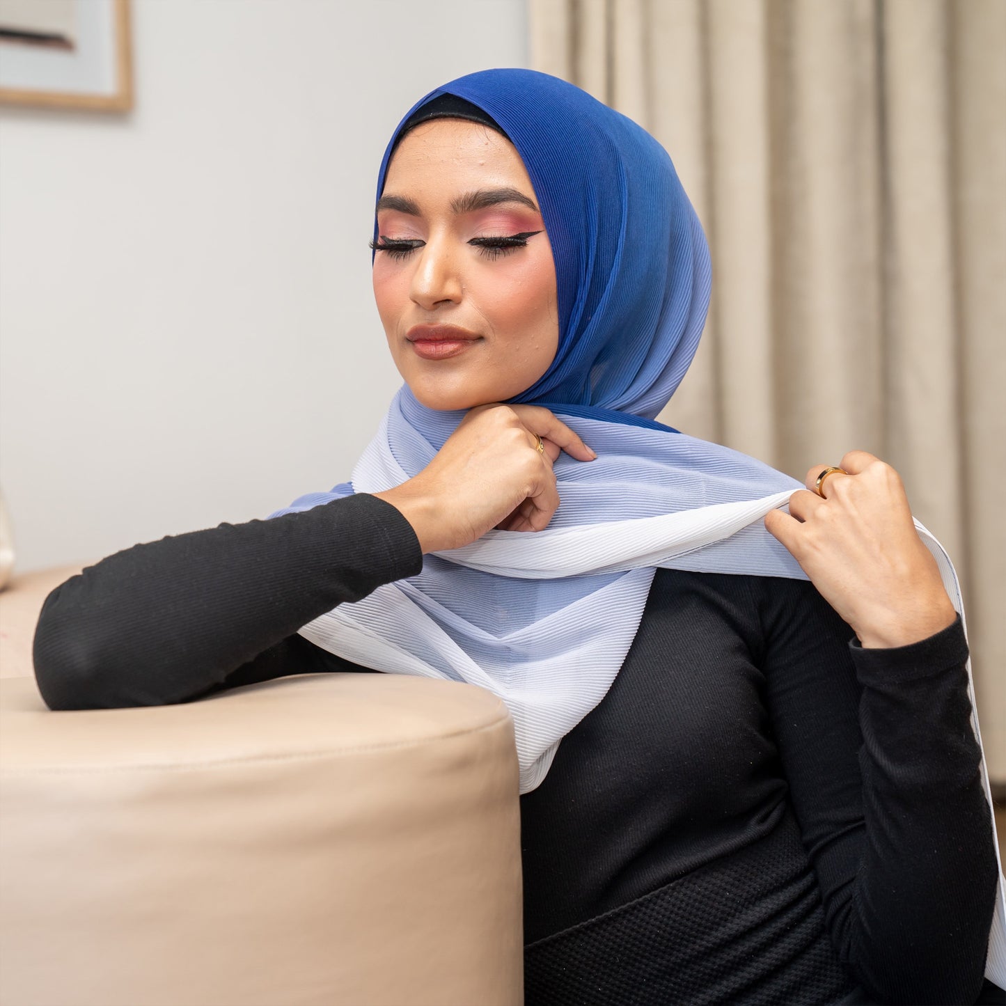 Inayah Exclusive Luxury Crimped Ombre Chiffon Scarf Sky