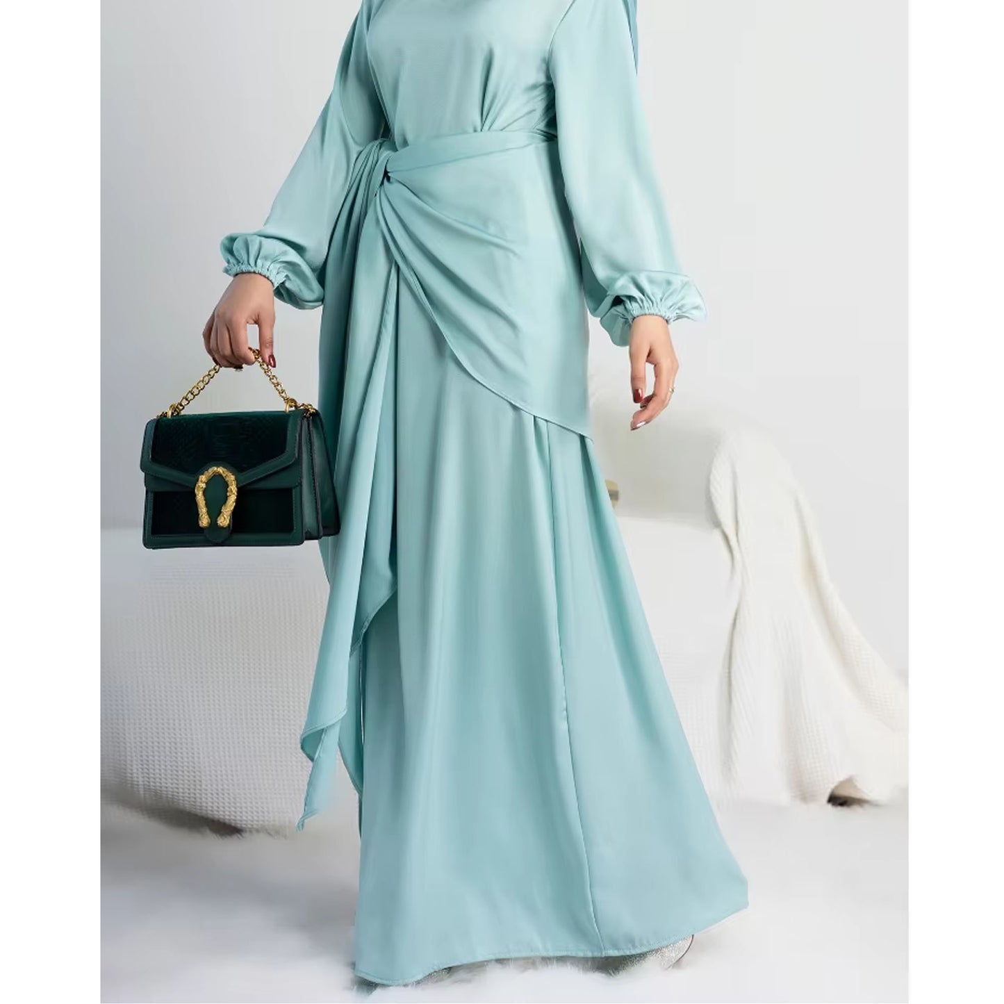 Inayah Exclusive Malaysian Satin Dress Blue