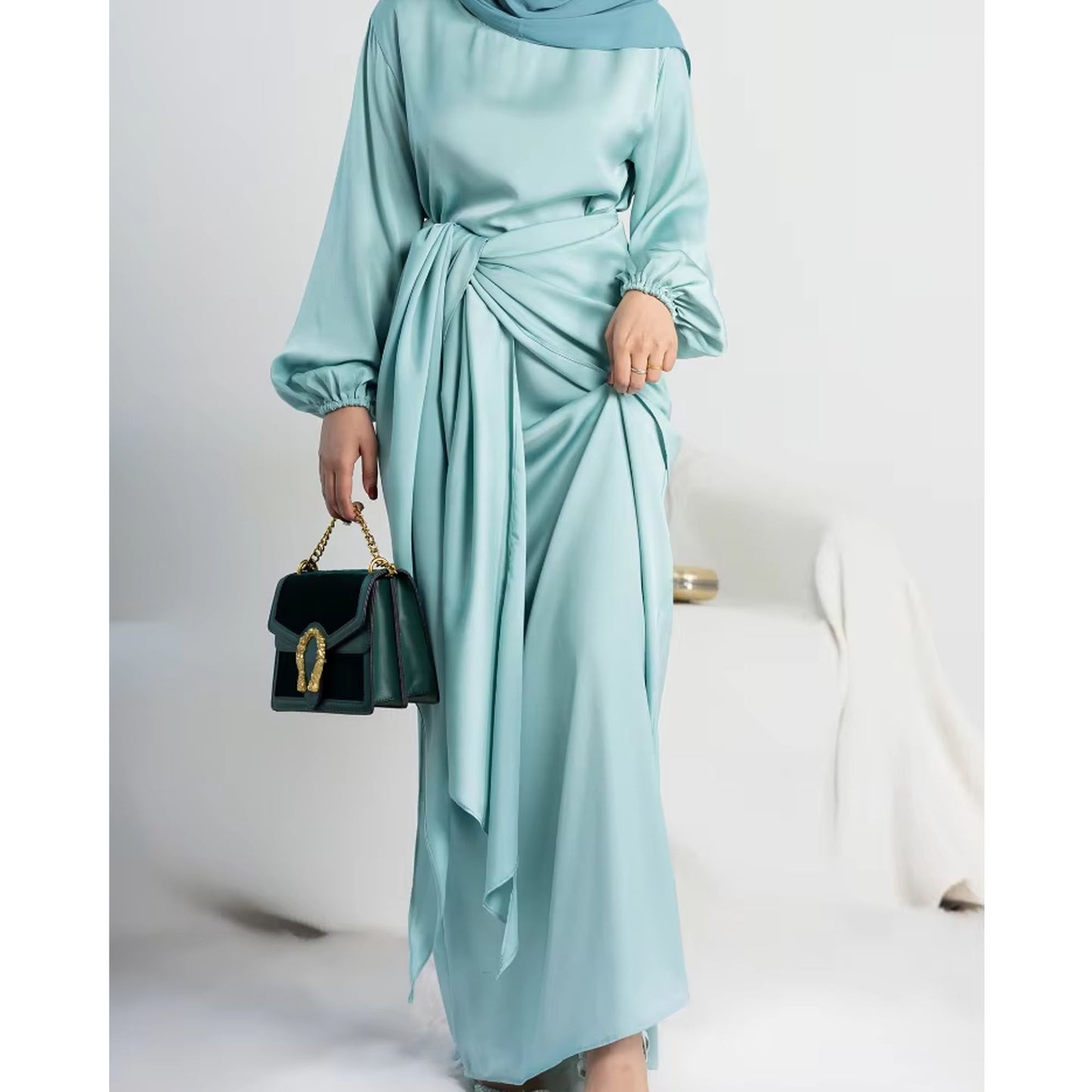 Inayah Exclusive Malaysian Satin Dress Blue