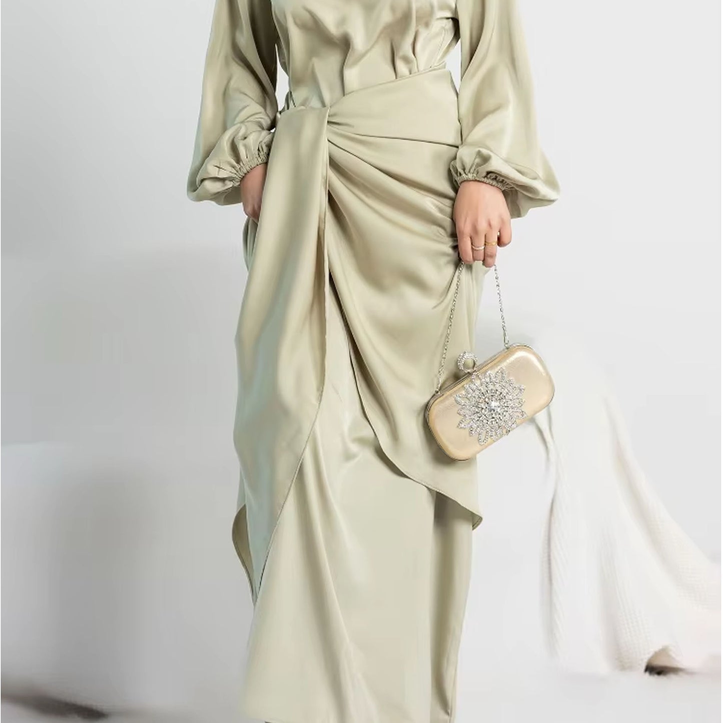 Inayah Exclusive Malaysian Satin Dress Green