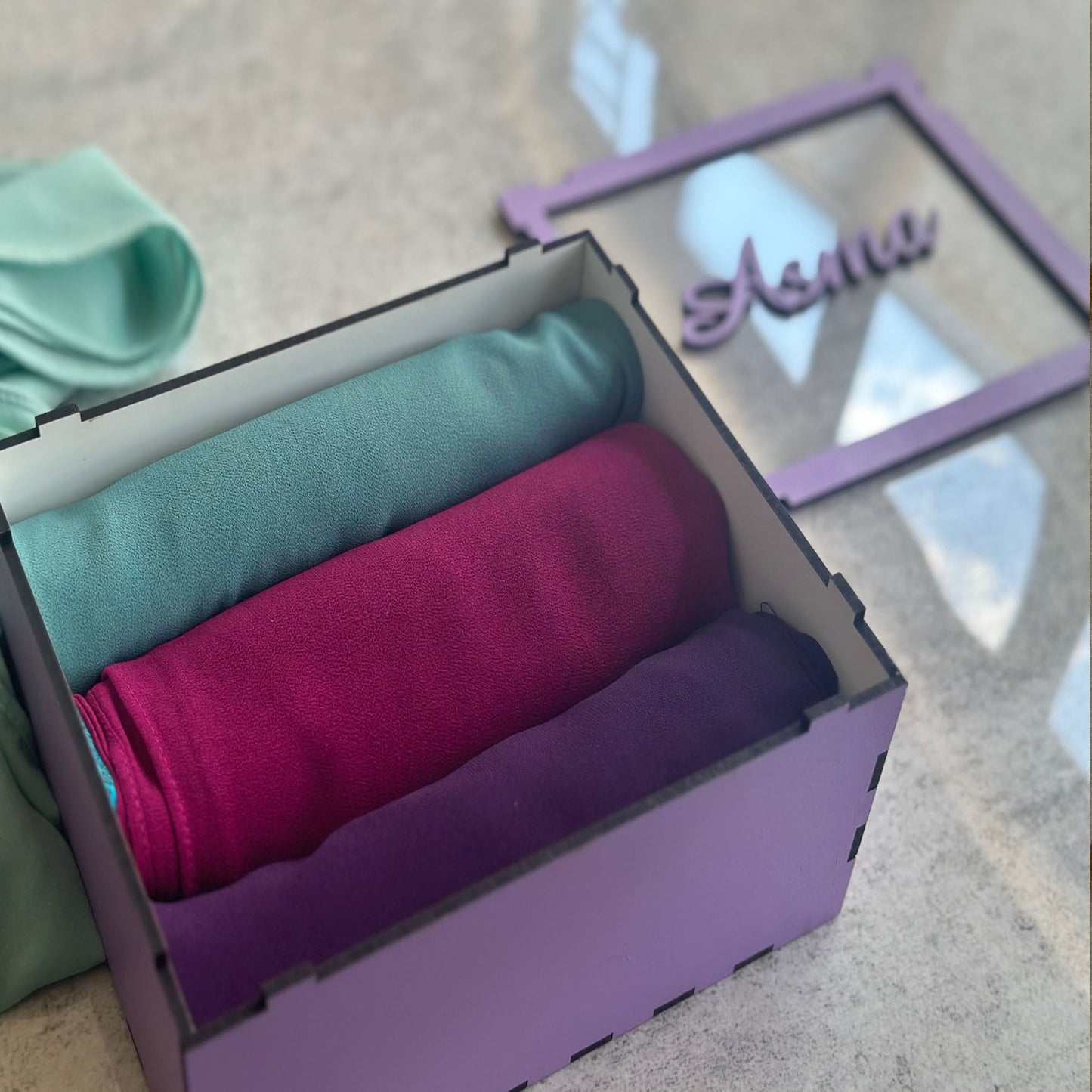 Inayah Exclusive Personalized Box with 3 Scarves Purples