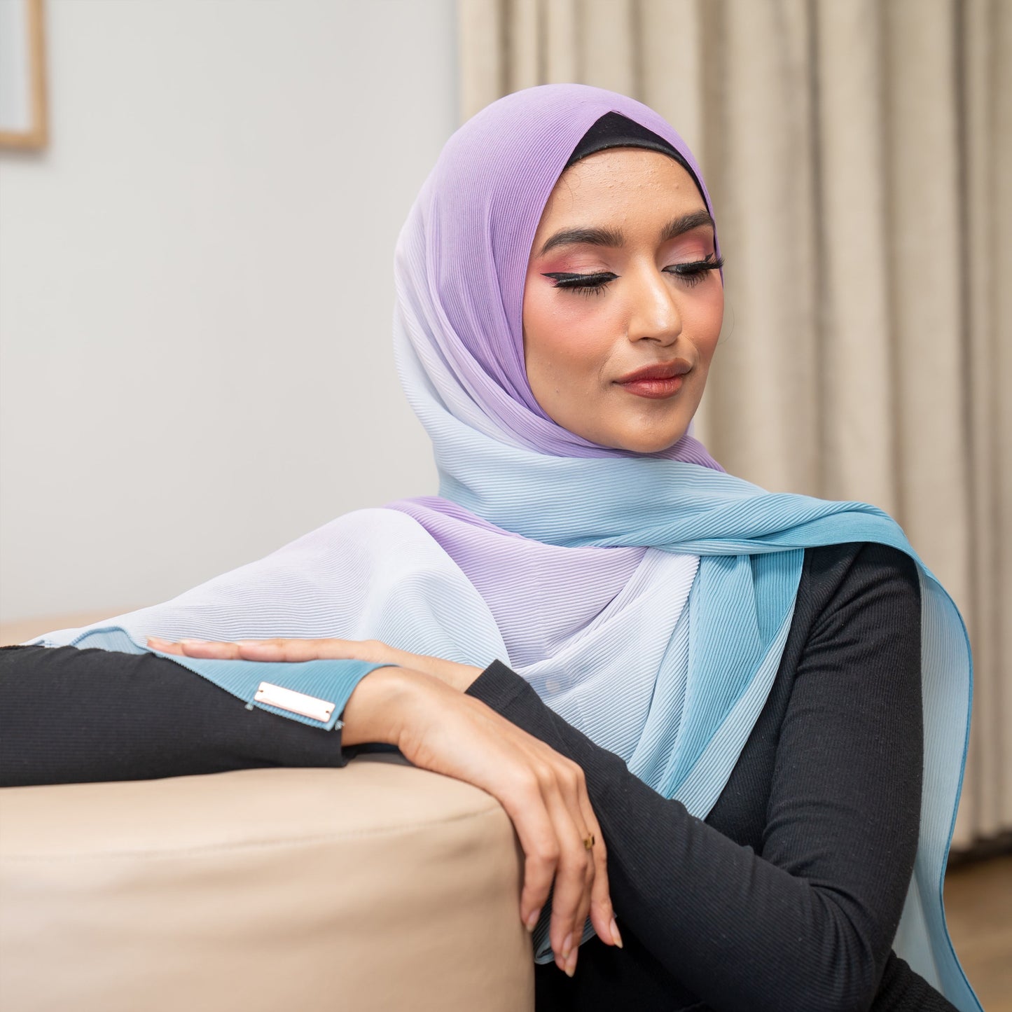 Inayah Exclusive Premium Crimped Ombre Chiffon Scarf Aurora