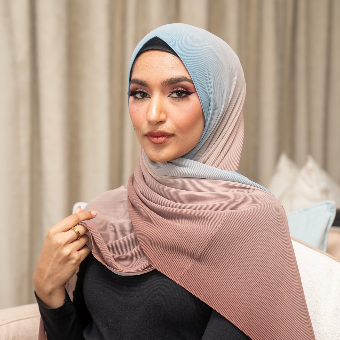 Inayah Exclusive Premium Crimped Ombre Chiffon Scarf Caramel Coast