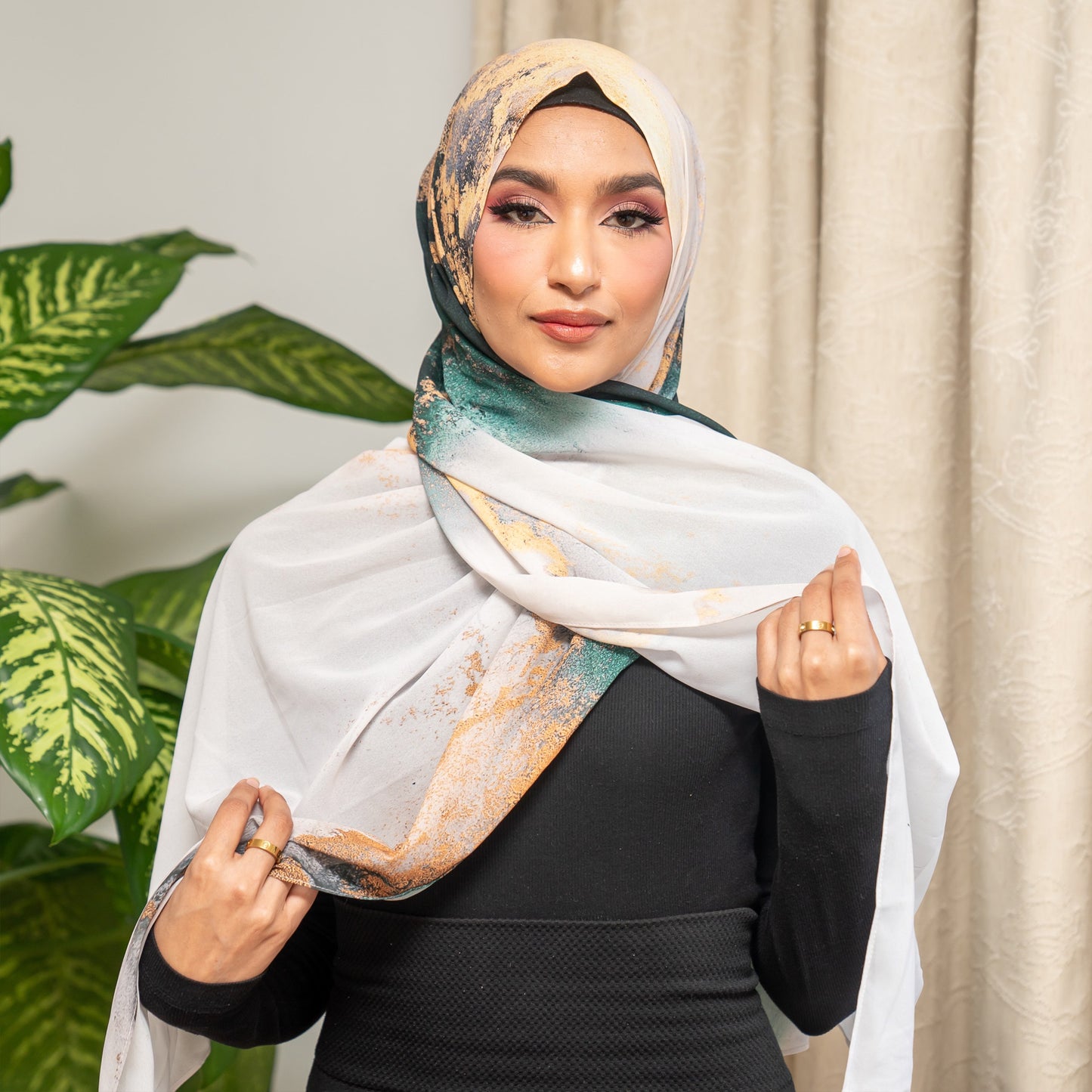 Inayah Exclusive Premium Ombre Printed Chiffon Scarf Emerald Royal