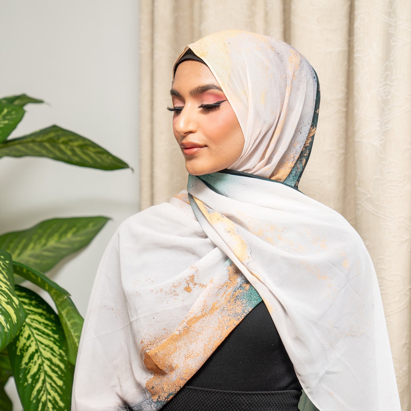 Inayah Exclusive Premium Ombre Printed Chiffon Scarf Emerald Royal