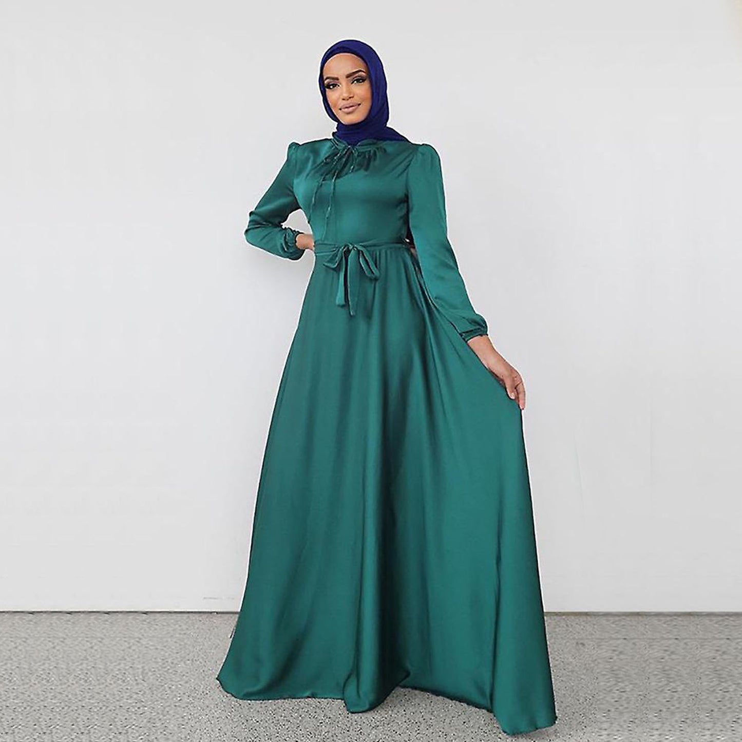 Inayah Exclusive Satin Turkish Dress Emerald Green