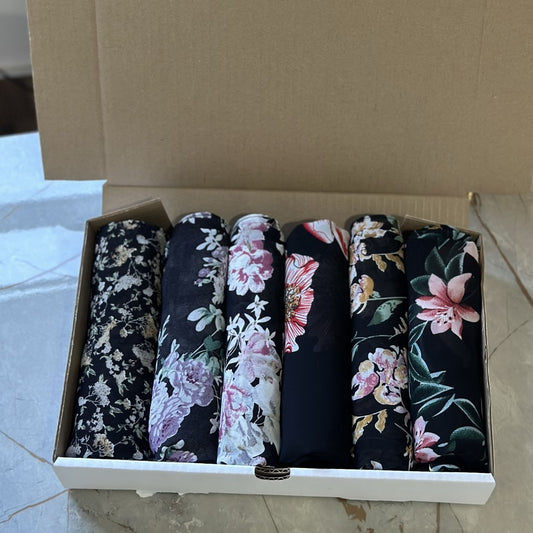 Inayah Exclusive 5 Piece Printed Chiffon Scarf Set Assorted