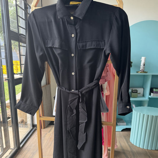 Inayah Exclusive Button Down Cotton Dress Black