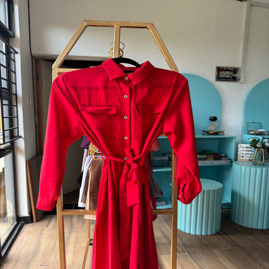 Inayah Exclusive Button Down Cotton Dress Red