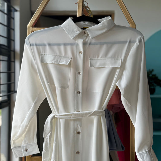 Inayah Exclusive Button Down Cotton Dress White