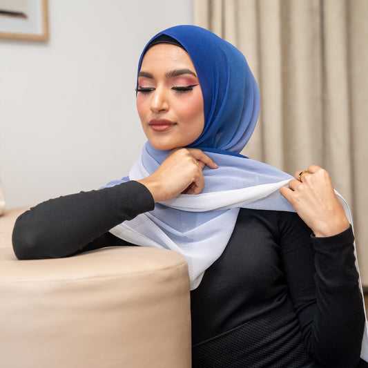 Inayah Exclusive Luxury Crimped Ombre Chiffon Scarf Sky