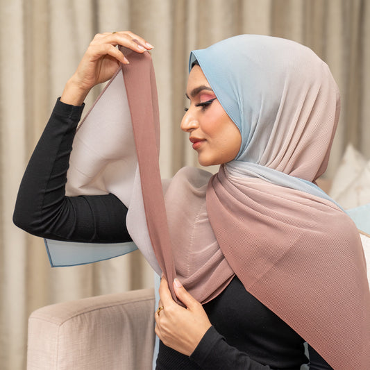 Inayah Exclusive Premium Crimped Ombre Chiffon Scarf Caramel Coast