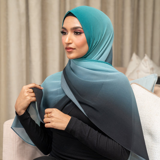 Inayah Exclusive Premium Crimped Ombre Chiffon Scarf Peacock