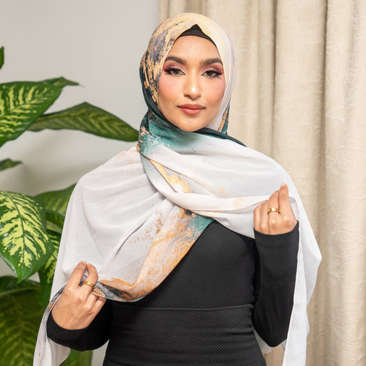 Inayah Exclusive Premium Ombre Printed Chiffon Scarf Emerald Royal