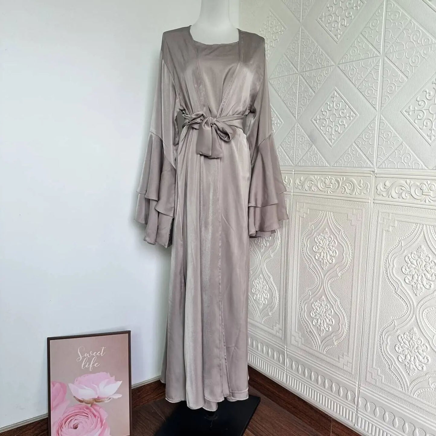 Inayah Exclusive Satin Abaya Set Grey