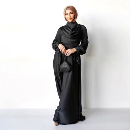 Inayah Exclusive Satin Layered Dress Black
