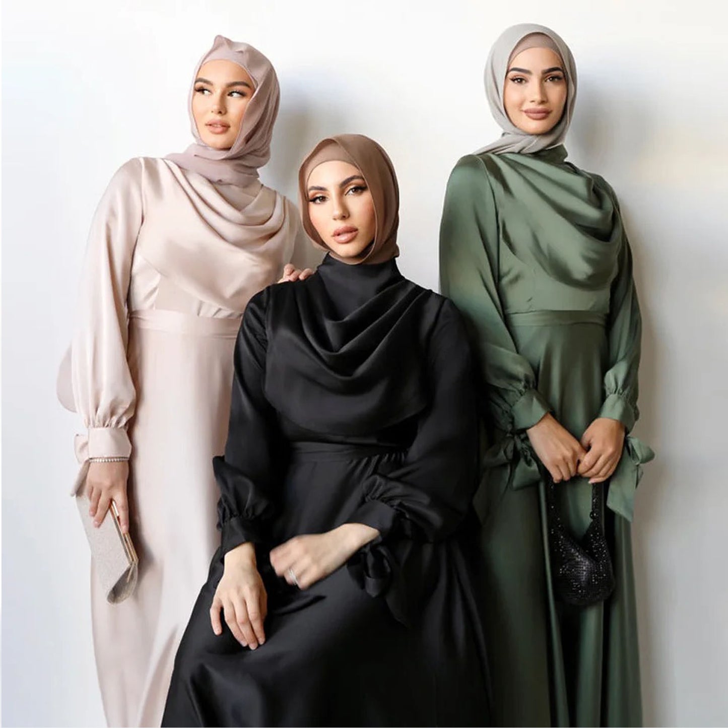 Inayah Exclusive Satin Layered Dress Black