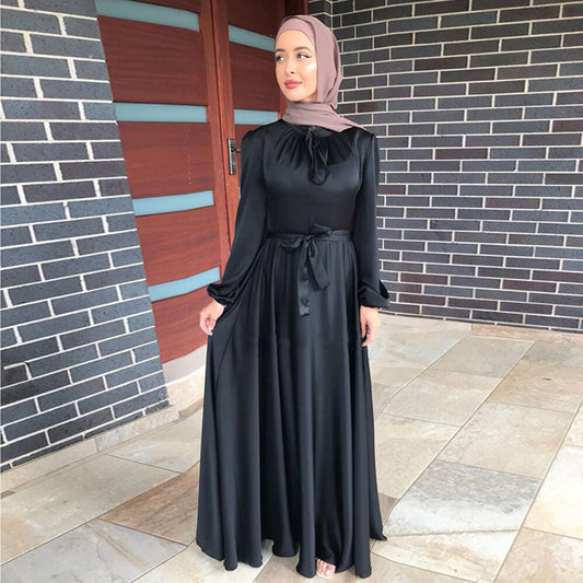 Inayah Exclusive Satin Turkish Dress Black