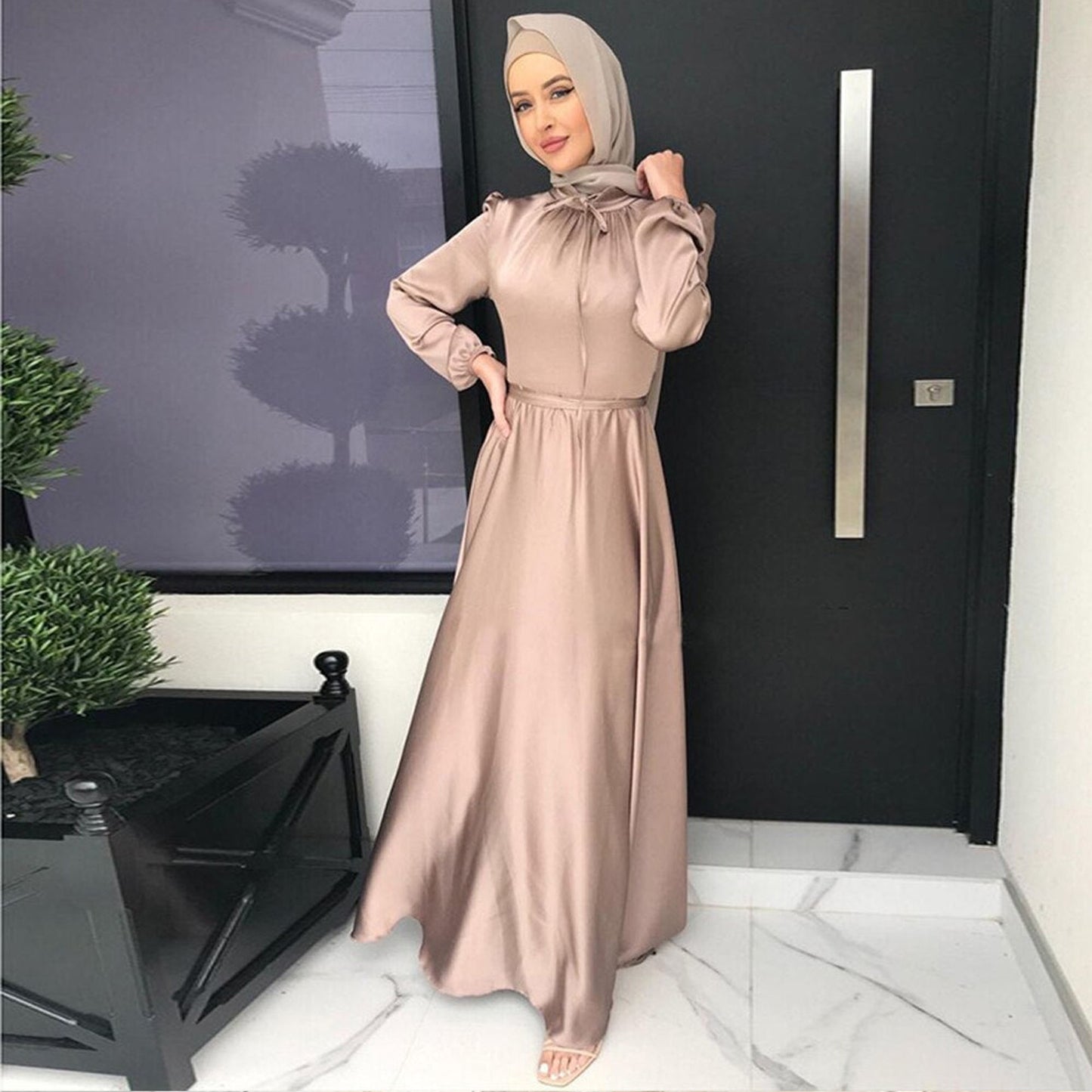 Inayah Exclusive Satin Turkish Dress Cream