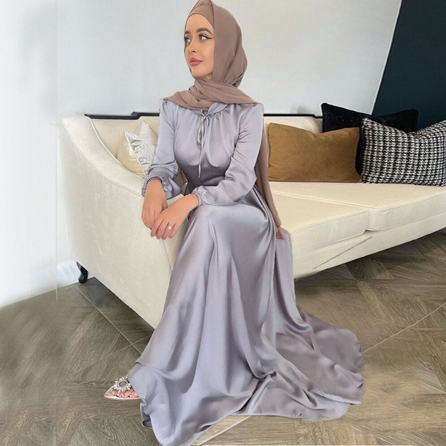 Inayah Exclusive Satin Turkish Dress Grey