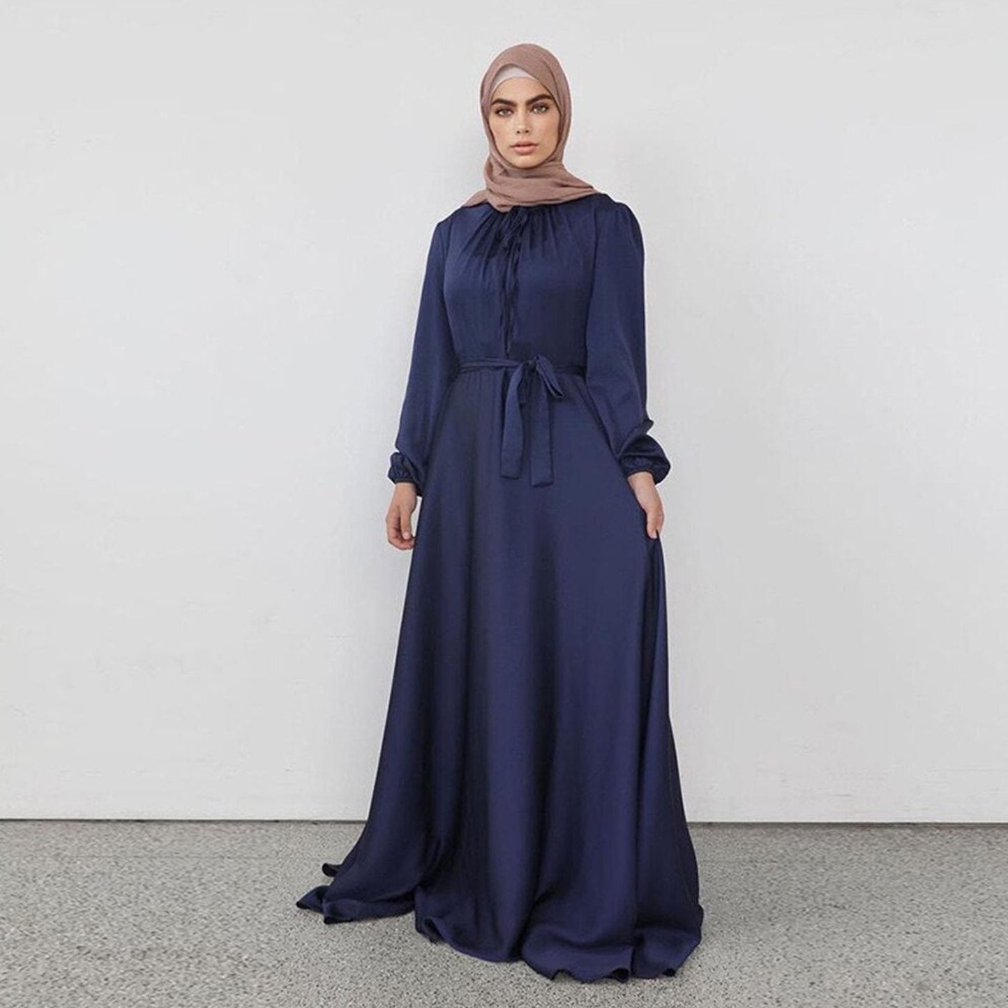 Inayah Exclusive Satin Turkish Dress Navy