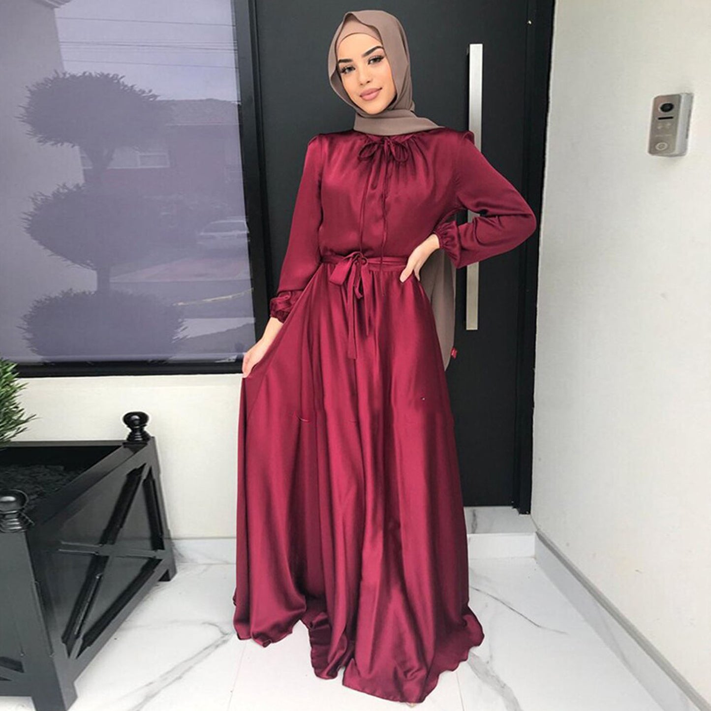 Inayah Exclusive Satin Turkish Dress Red