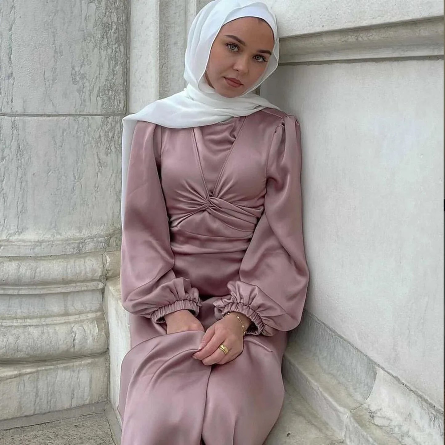 Inayah Exclusive Satin Wrap Dress Pink