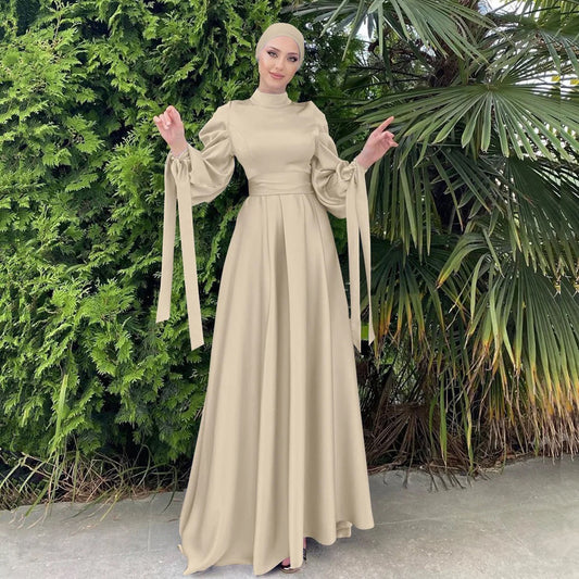 Inayah Exclusive Turkish Satin Dress Beige